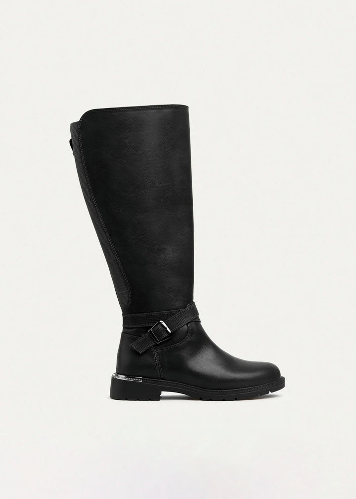 Bucklewood Knee-High Boot with Side Zipper - Black