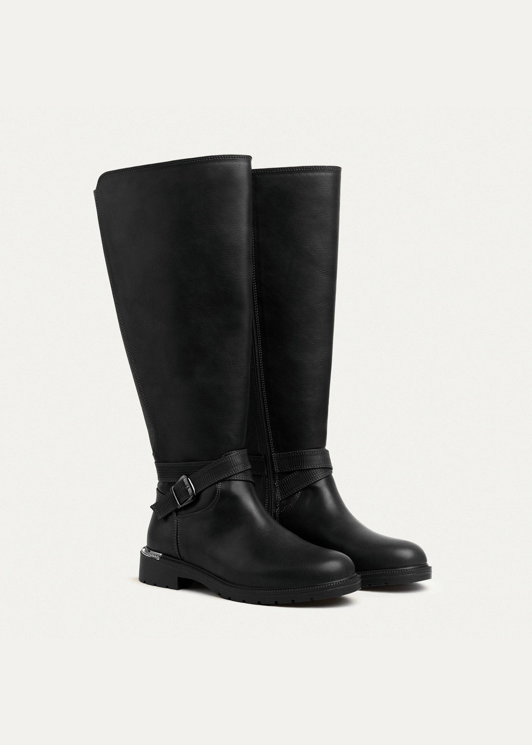 Bucklewood Knee-High Boot with Side Zipper - Black