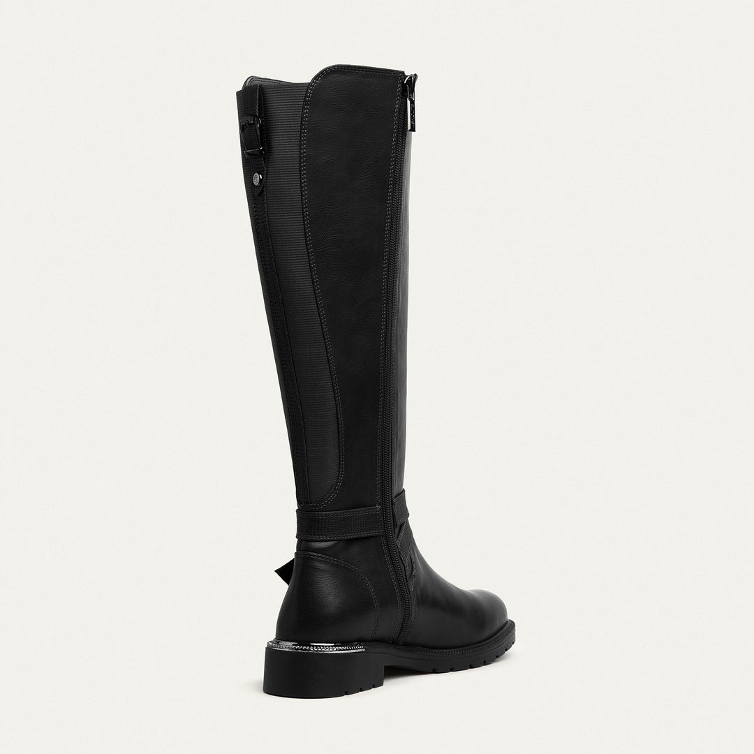 Bucklewood Knee-High Boot with Side Zipper - Black