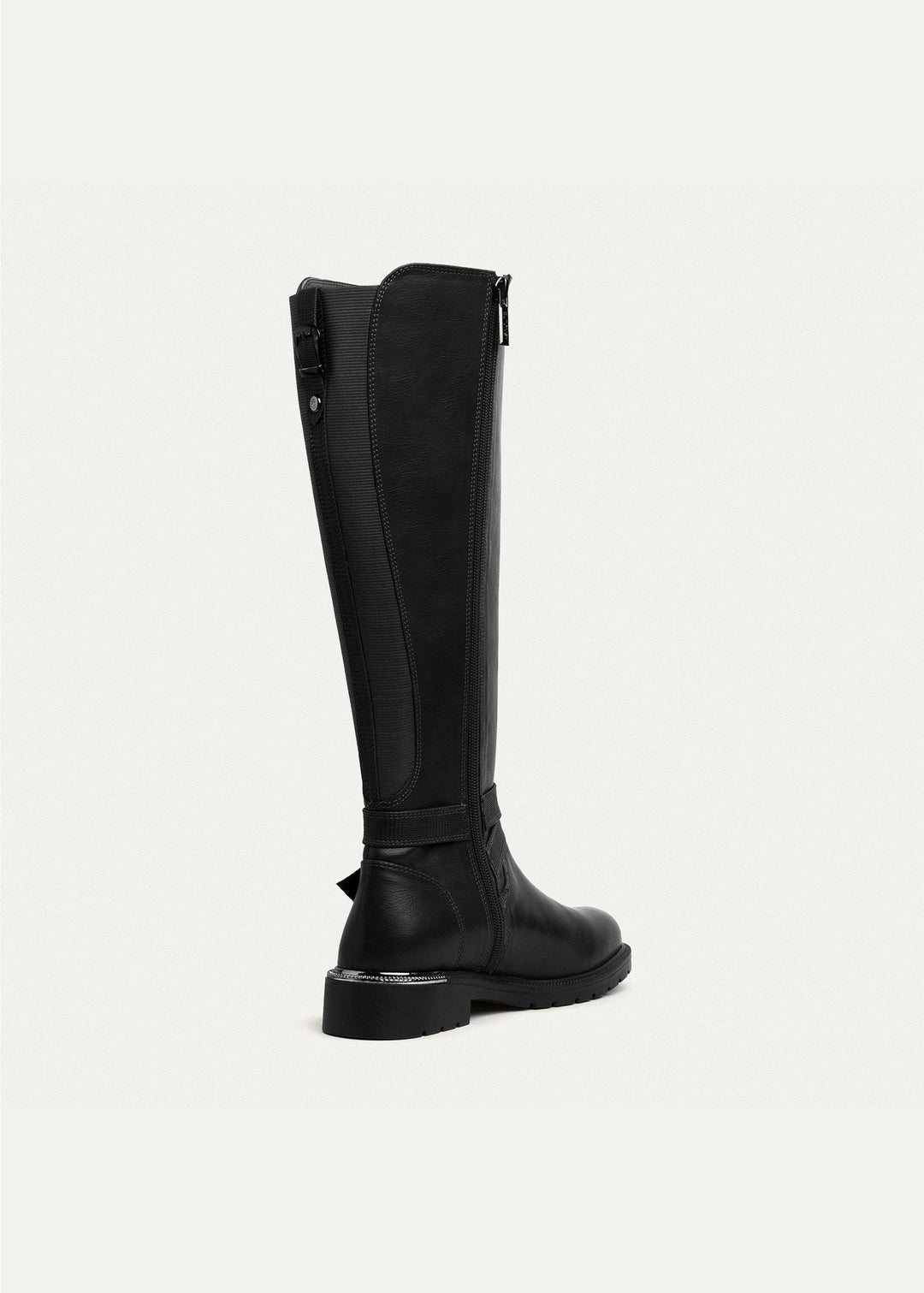 Bucklewood Knee-High Boot with Side Zipper - Black