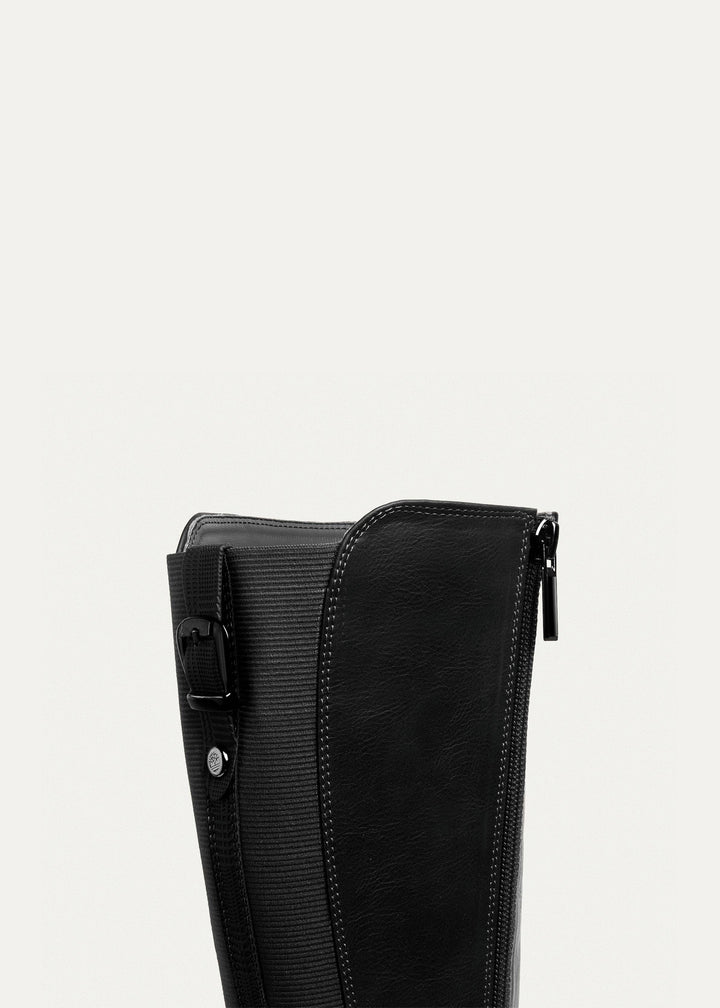 Bucklewood Knee-High Boot with Side Zipper - Black