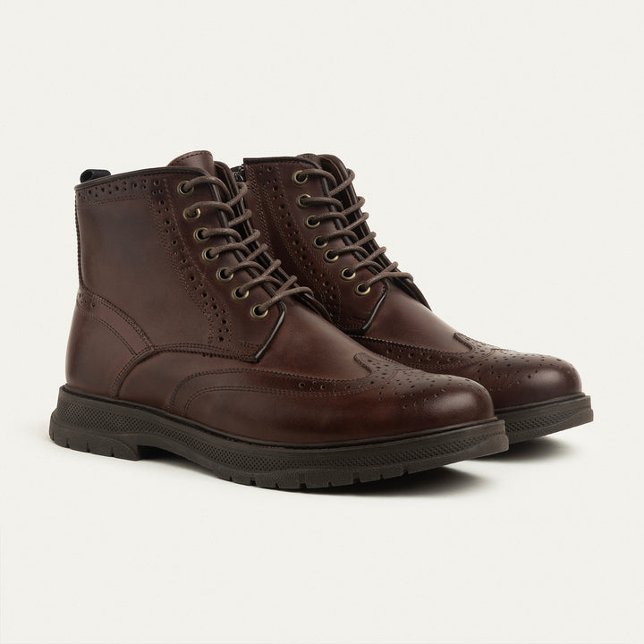 The Classic Brogue Genuine Leather Half Boots - Brown