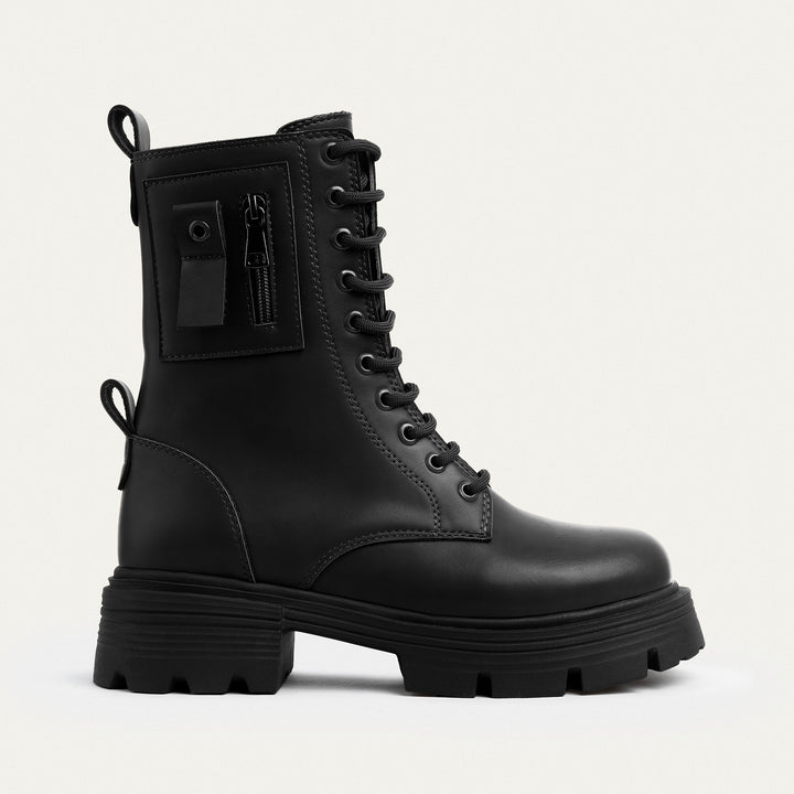 Lux Lug Lace Up Combat Boots - Black