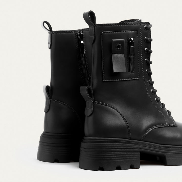 Lux Lug Lace Up Combat Boots - Black