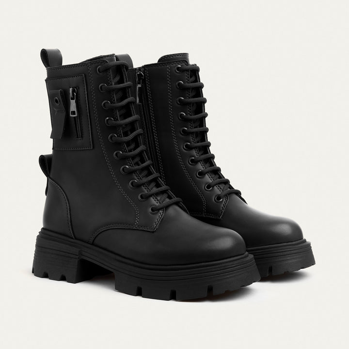 Lux Lug Lace Up Combat Boots - Black