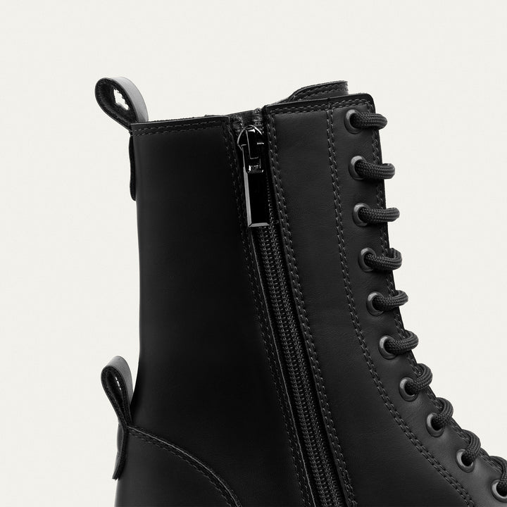 Lux Lug Lace Up Combat Boots - Black