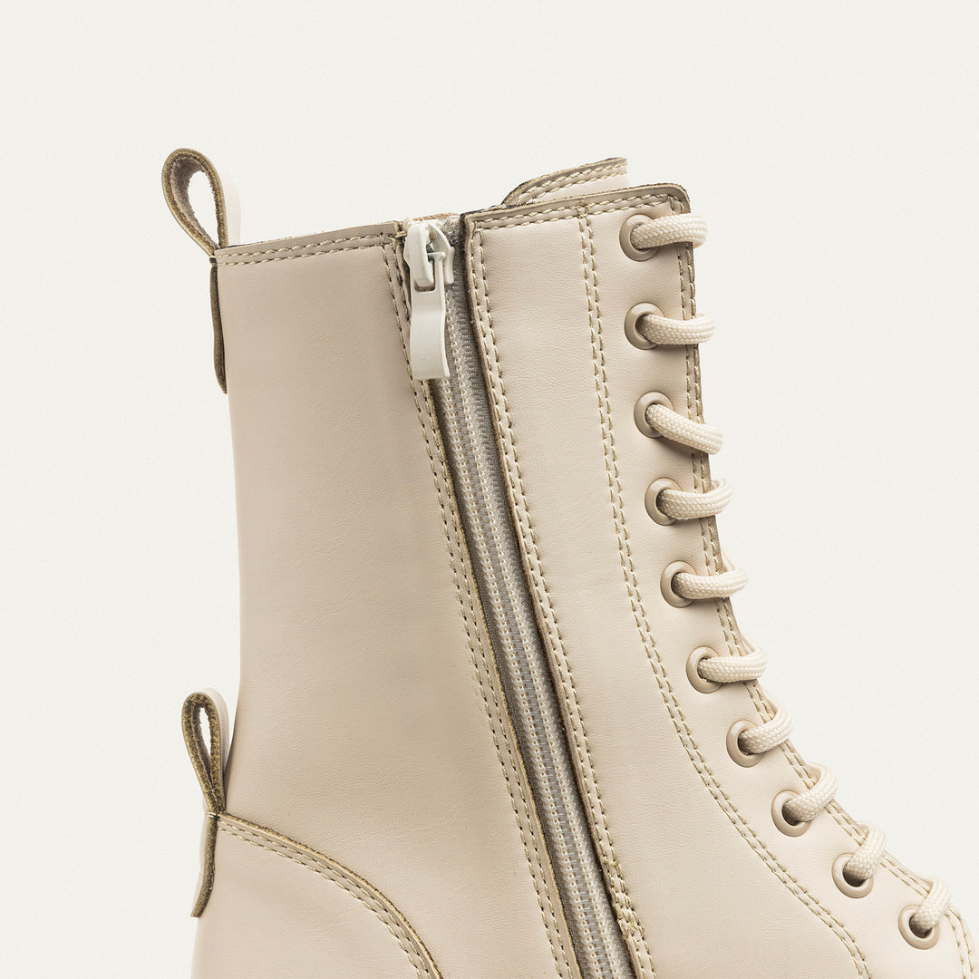 Lux Lug Lace Up Combat Boots - Beige