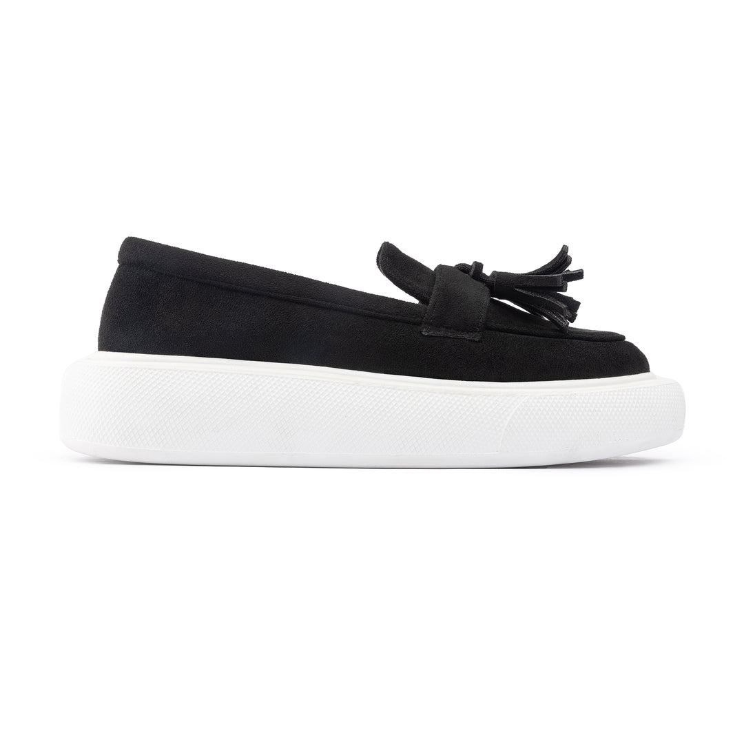 Tassel Suede Slip On Sneaker Loafers - Black