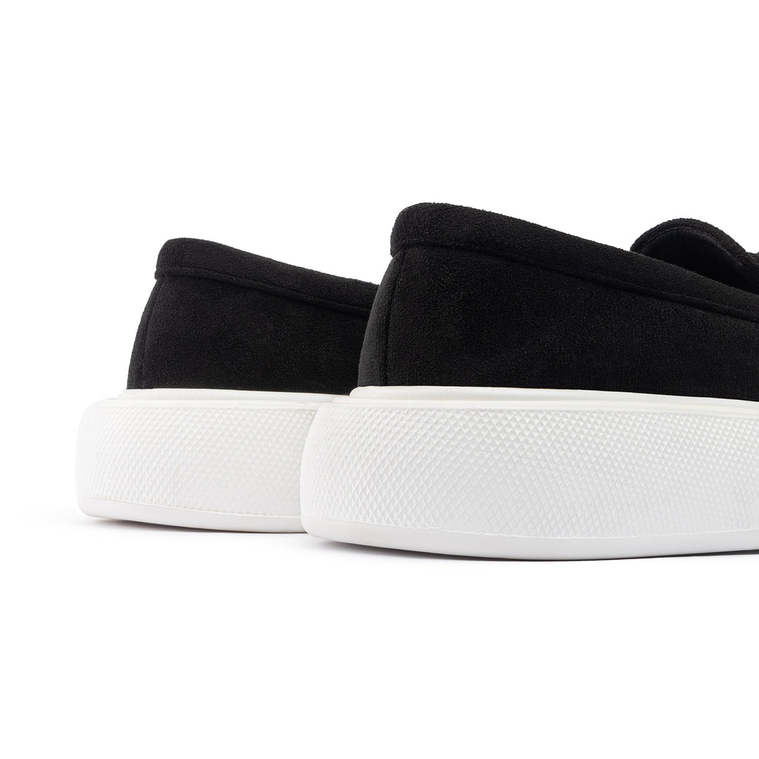 Moc Toe Suede Slip On Sneaker Loafers - Black