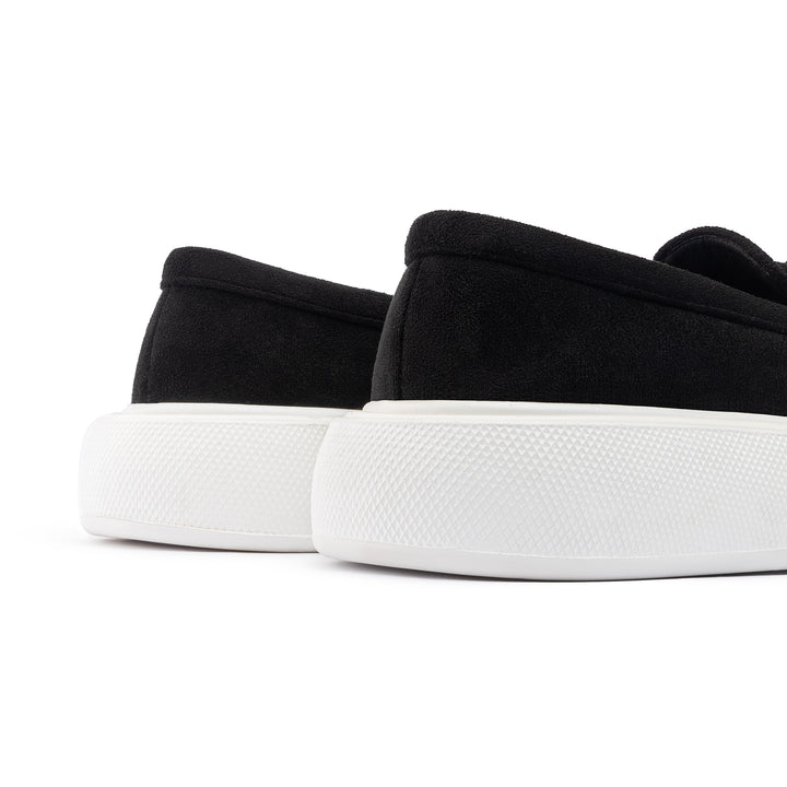 Bow Tie Suede Slip On Sneaker Loafers - Black