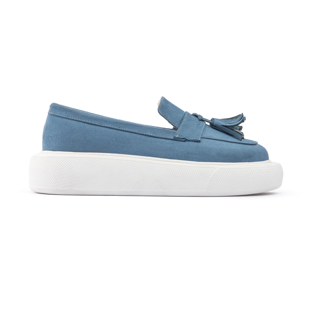 Tassel Suede Slip On Sneaker Loafers - Baby Blue