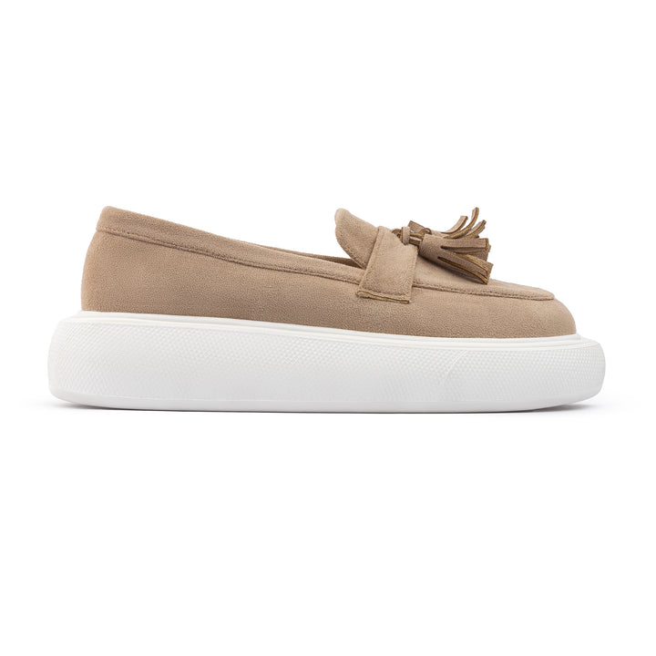 Tassel Suede Slip On Sneaker Loafers - Beige