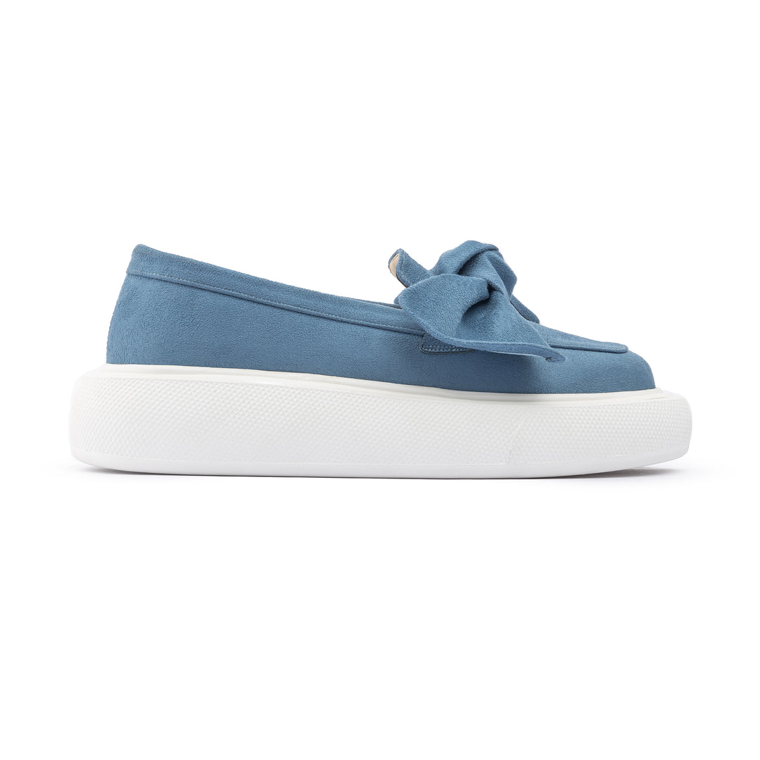 Bow Tie Suede Slip On Sneaker Loafers - Baby Blue