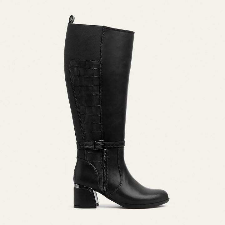 Chic Knee-High Boots with Side Zipper - Black