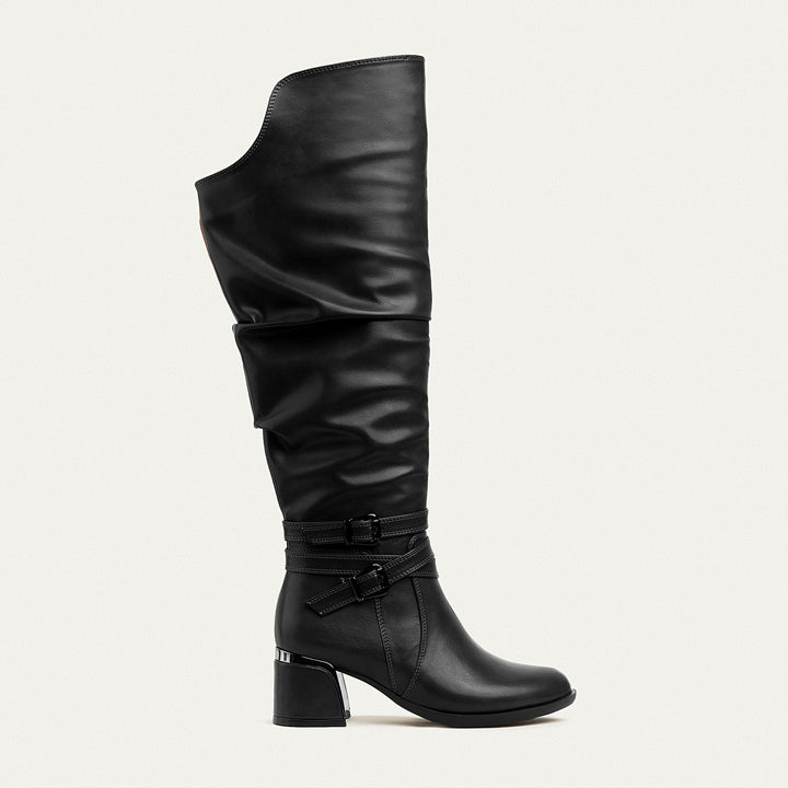 NoirVibe Boots Knee-High Boots with Side Zipper - Black