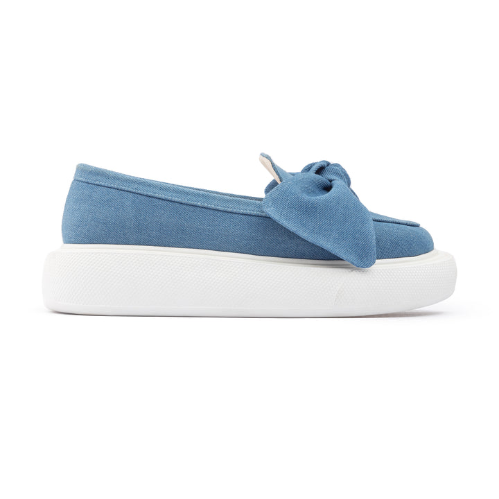 Bow Tie Suede Slip On Sneaker Loafers - Jeans