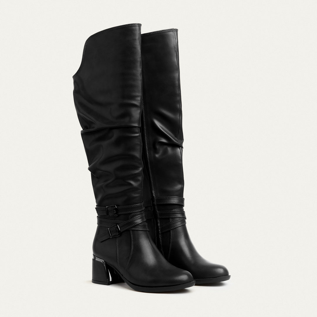 NoirVibe Boots Knee-High Boots with Side Zipper - Black