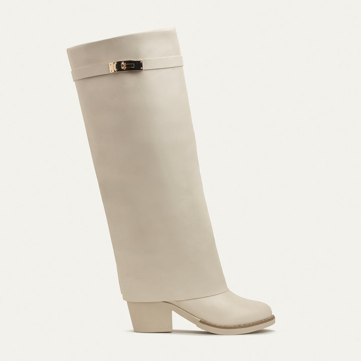 Fold-over knee boots - Beige