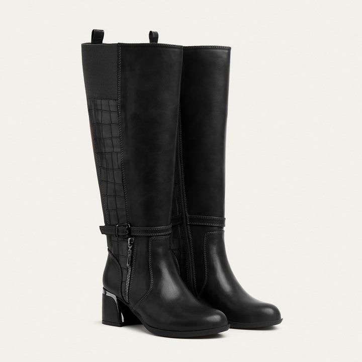 Chic Knee-High Boots with Side Zipper - Black