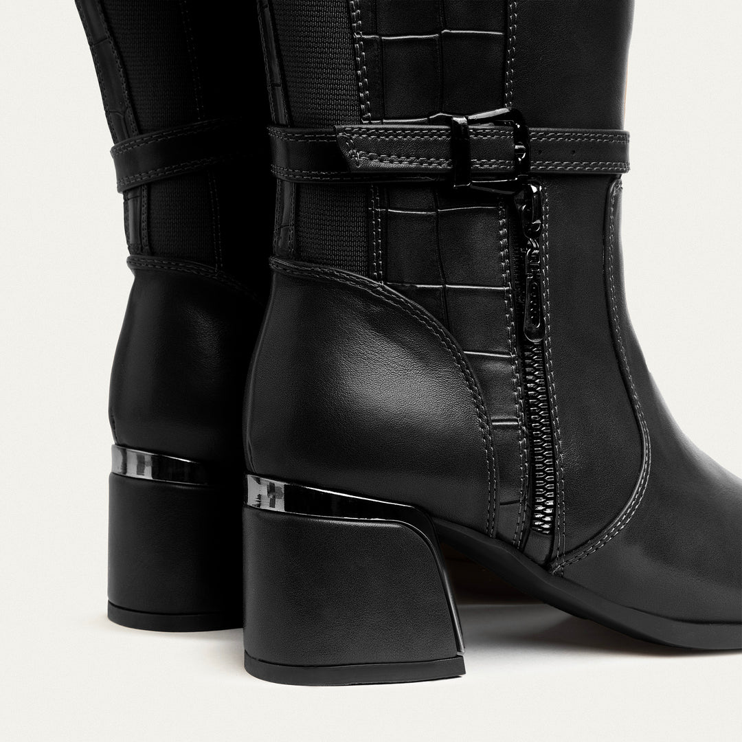 Chic Knee-High Boots with Side Zipper - Black