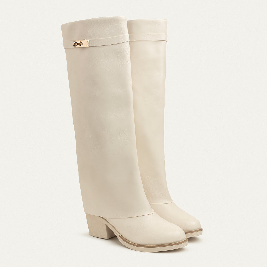 Fold-over knee boots - Beige