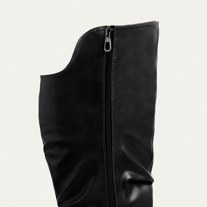 NoirVibe Boots Knee-High Boots with Side Zipper - Black