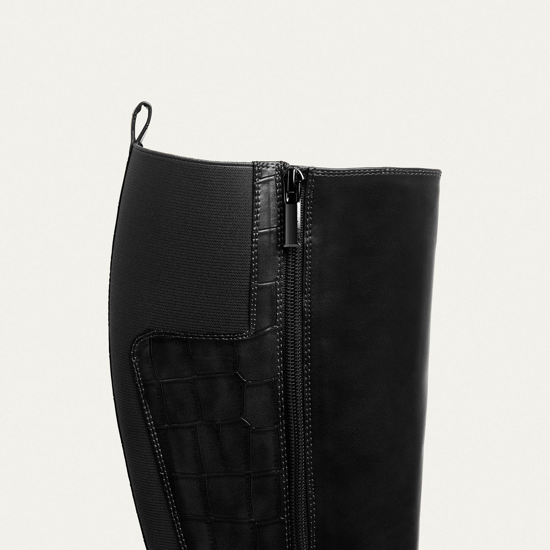 Chic Knee-High Boots with Side Zipper - Black