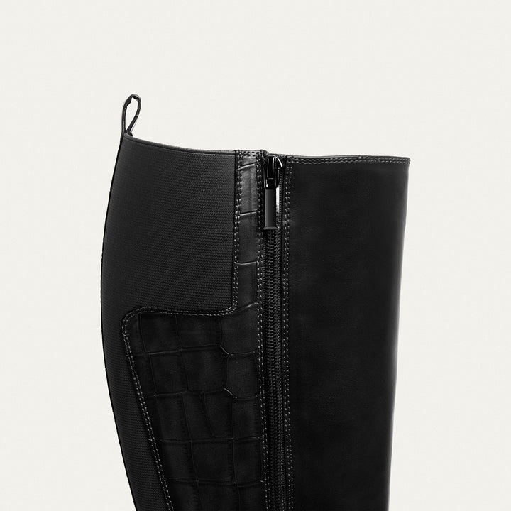 Chic Knee-High Boots with Side Zipper - Black