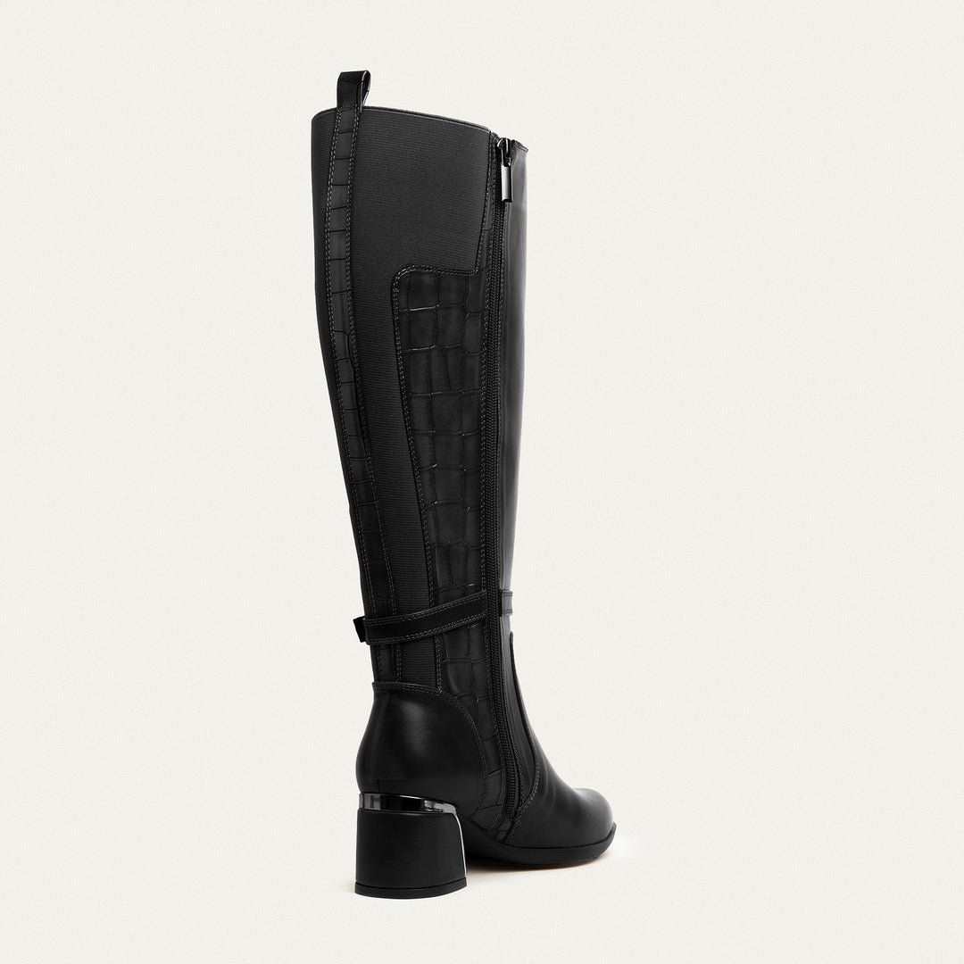 Chic Knee-High Boots with Side Zipper - Black