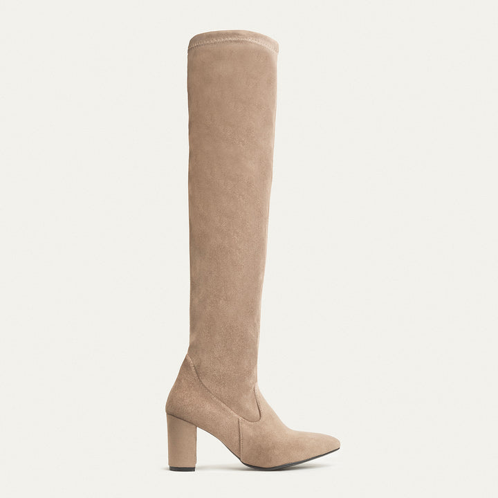 Sophia Suede Over-the-Knee Boots - Beige