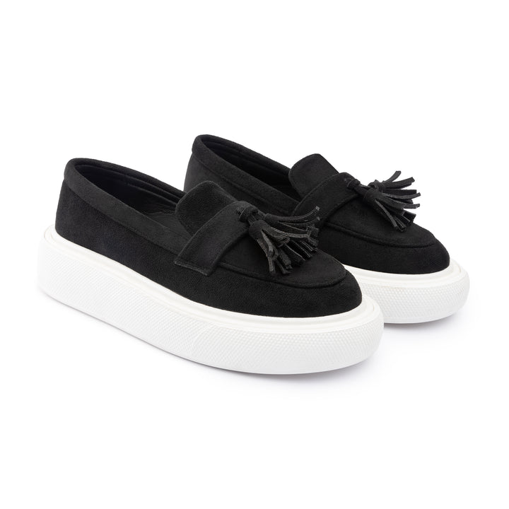 Tassel Suede Slip On Sneaker Loafers - Black