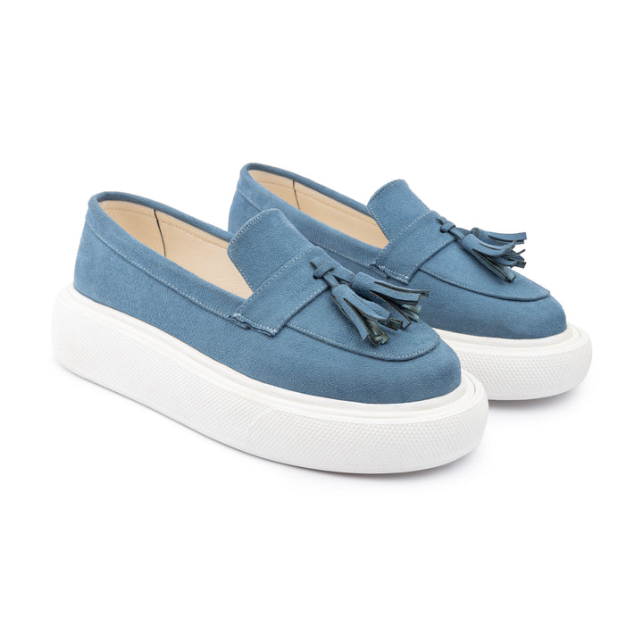 Tassel Suede Slip On Sneaker Loafers - Baby Blue