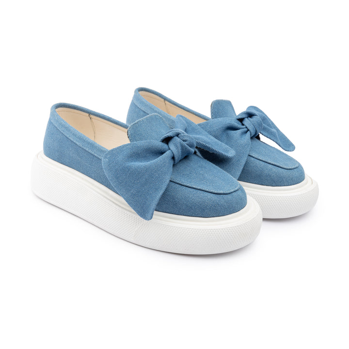 Bow Tie Suede Slip On Sneaker Loafers - Jeans