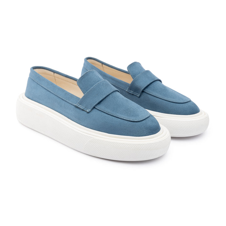 Moc Toe Suede Slip On Sneaker Loafers - Baby Blue