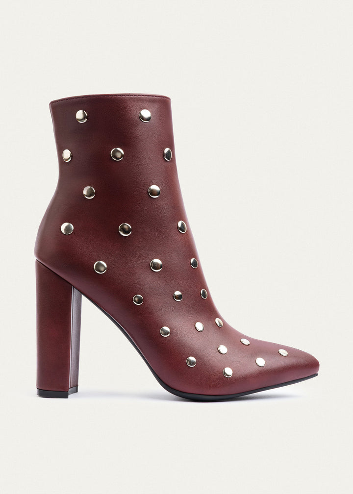 Nova Studded Heeled Boots | Burgundy