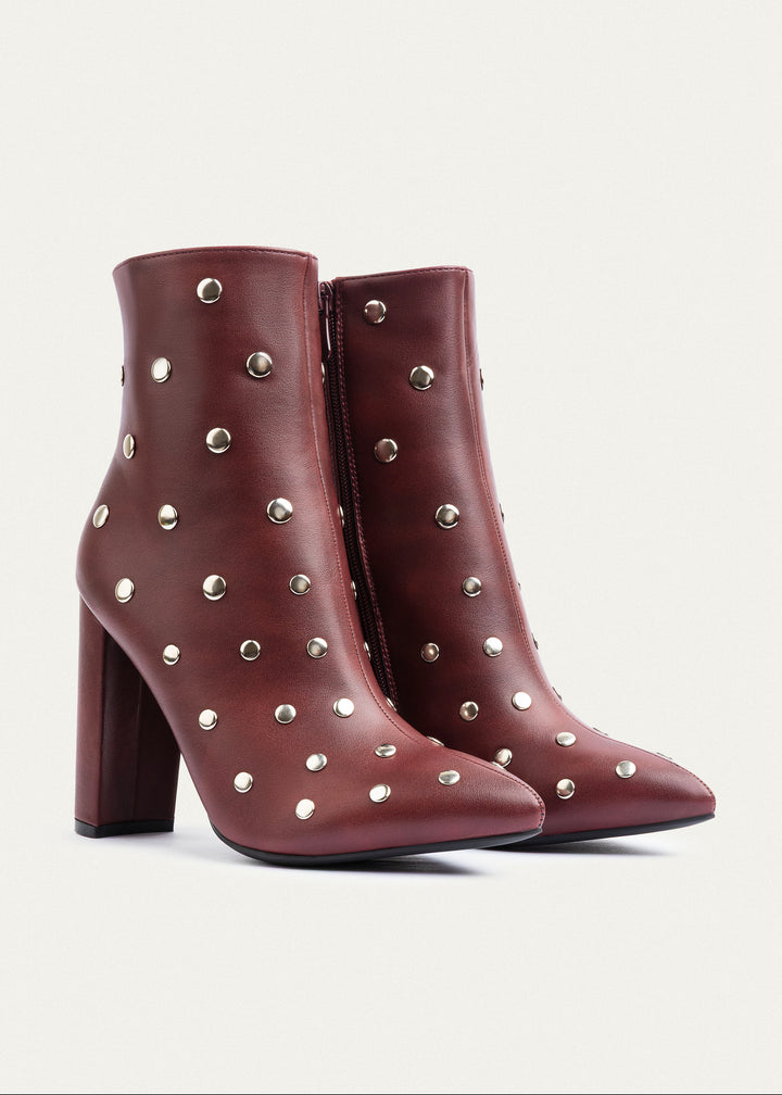 Achilles | Nova Studded Heeled Boots | Burguandy