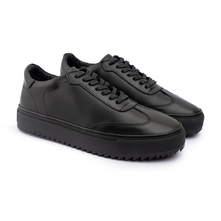 Achilles Zig | Plain Laces Genuine leather Sneakers - Black