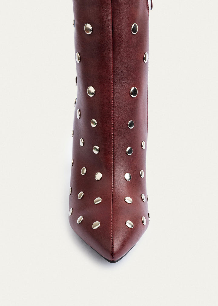 Achilles | Nova Studded Heeled Boots | Burguandy