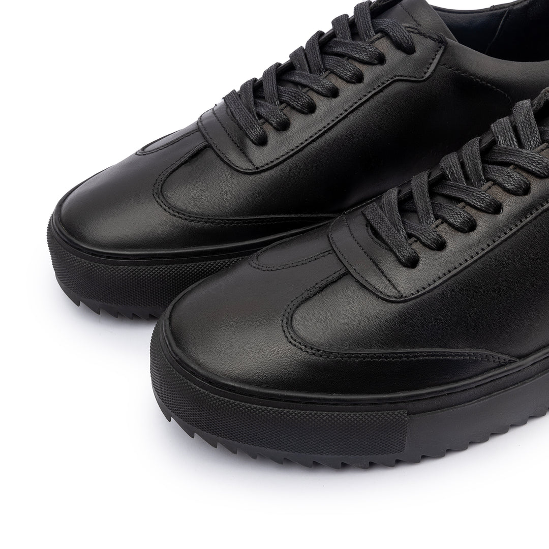 Achilles Zig | Plain Laces Genuine leather Sneakers - Black