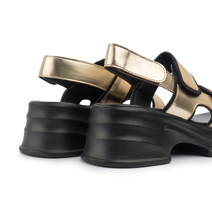 Veneitte 3.0 | Double Hook & Loop Strap Wedge Sandals - Gold