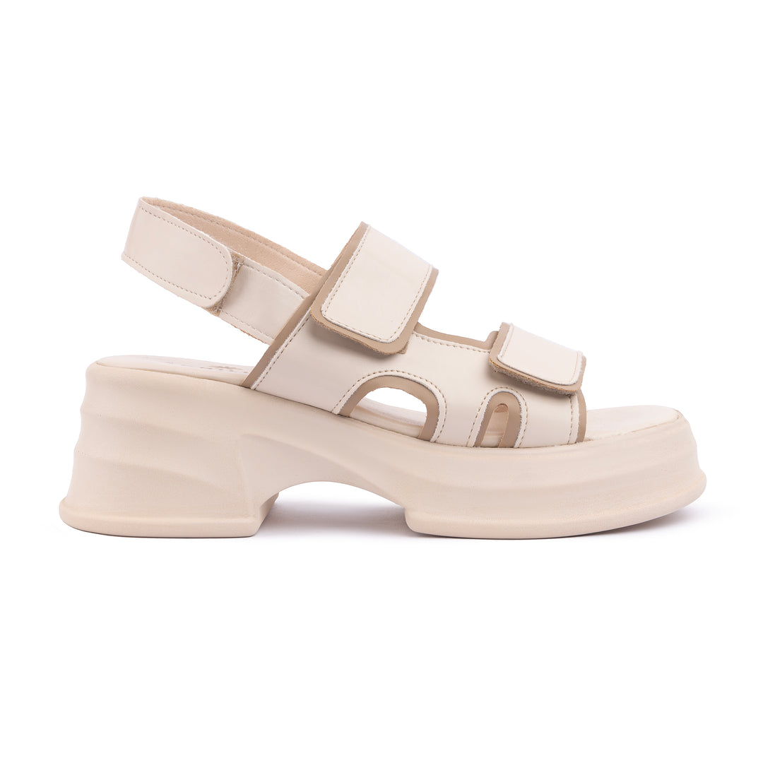 Veneitte 3.0 | Double Hook & Loop Strap Wedge Sandals - Beige