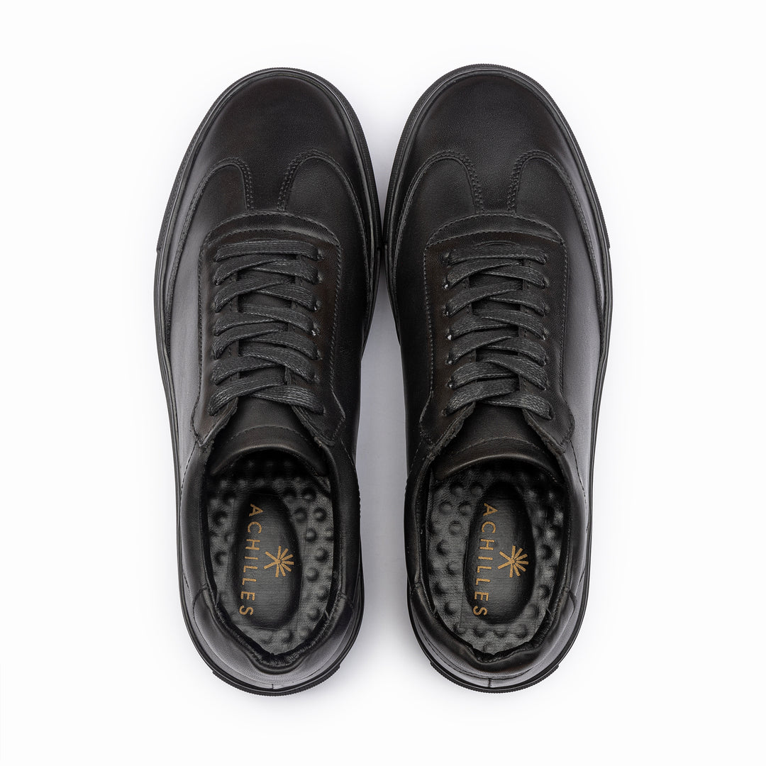 Achilles Zig | Plain Laces Genuine leather Sneakers - Black