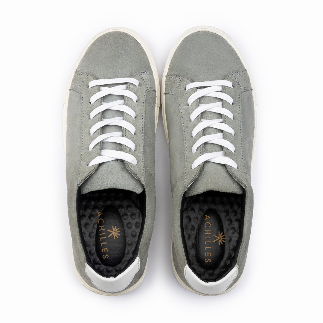 Lace Up Plain Suede Sneakers - Grey