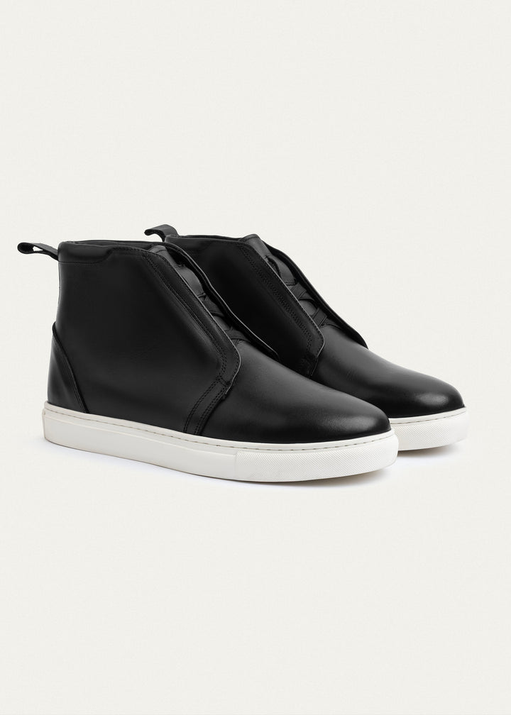 Leather Mid-Top Sneakers | Black