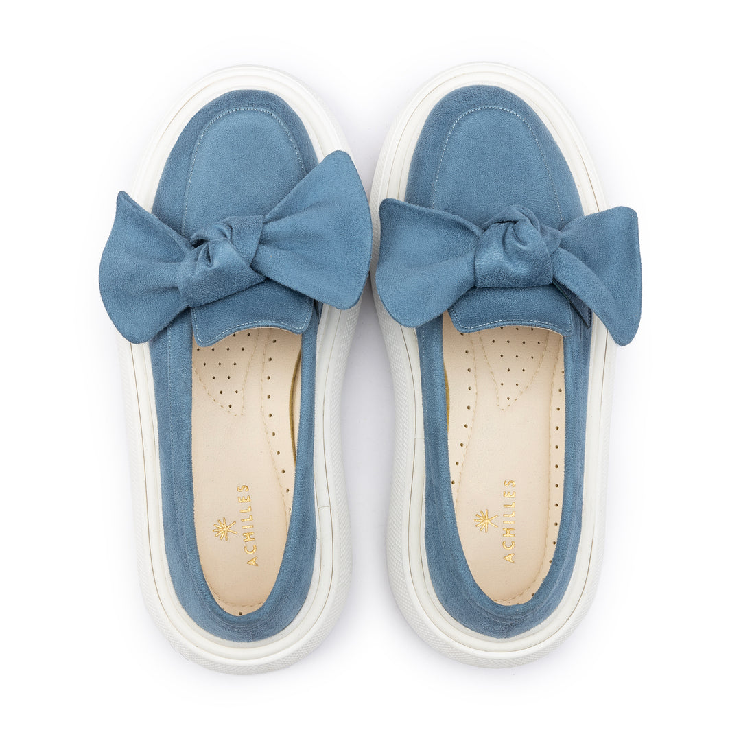 Bow Tie Suede Slip On Sneaker Loafers - Baby Blue