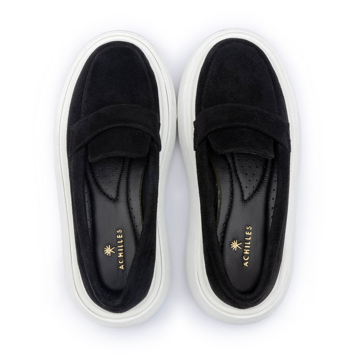 Moc Toe Suede Slip On Sneaker Loafers - Black