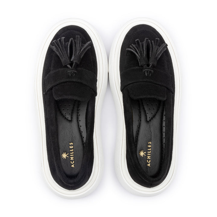 Tassel Suede Slip On Sneaker Loafers - Black