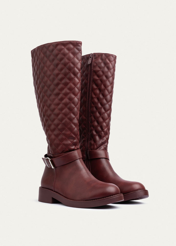 Verona Quilted Tall Boots | Burgundy