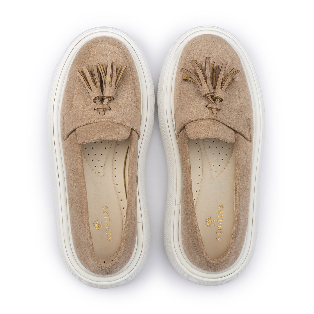 Tassel Suede Slip On Sneaker Loafers - Beige