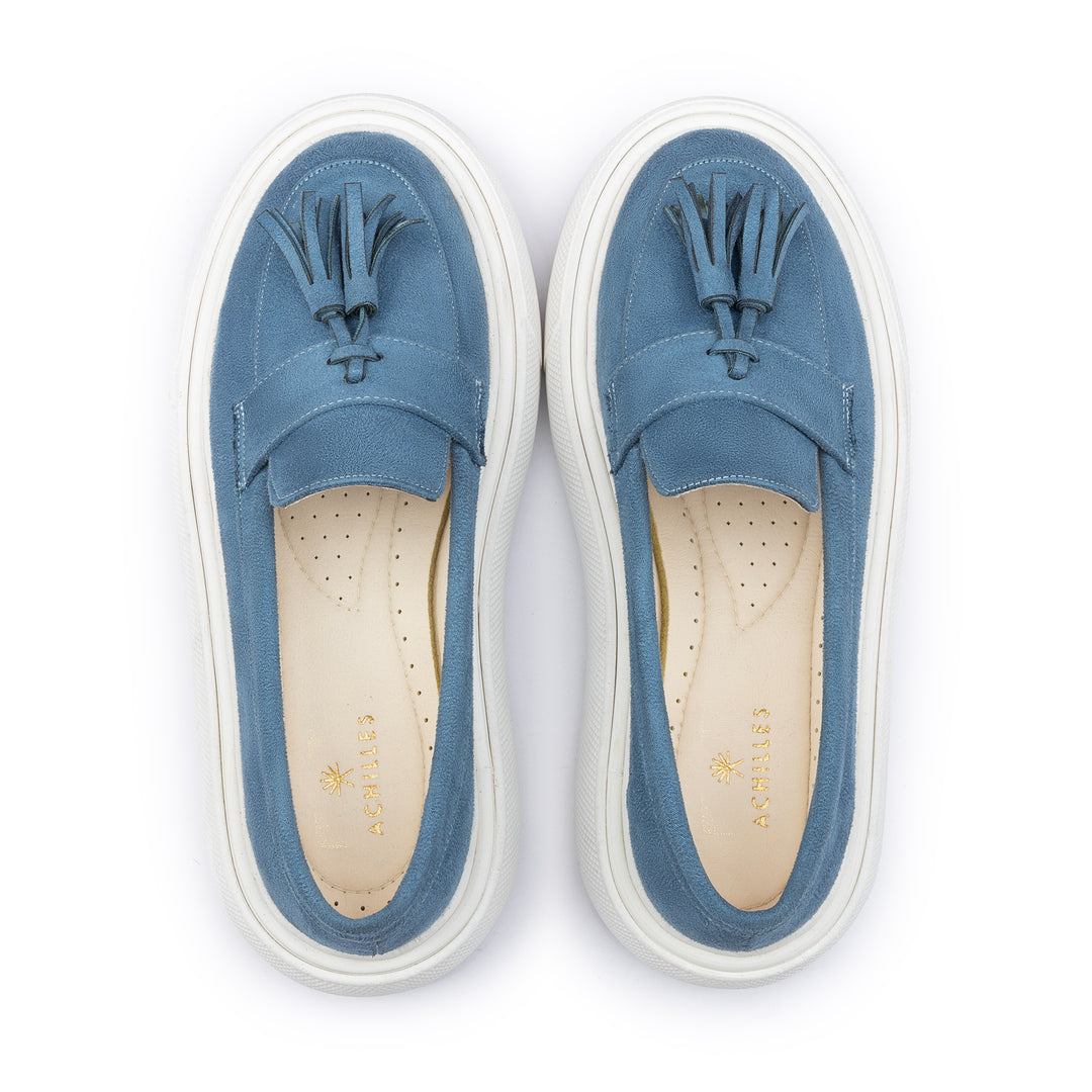 Tassel Suede Slip On Sneaker Loafers - Baby Blue